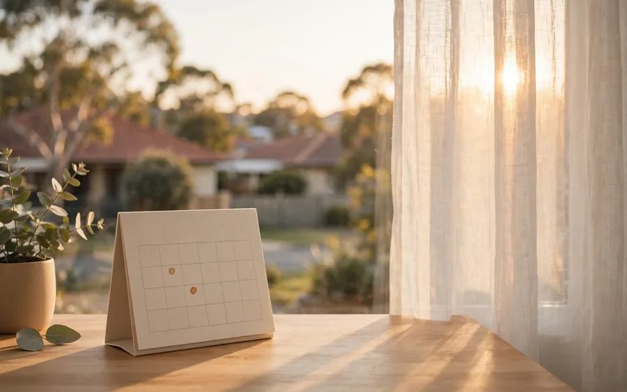 A South Australian Form 1 vendor's statement beside a calendar marked with two clear business days