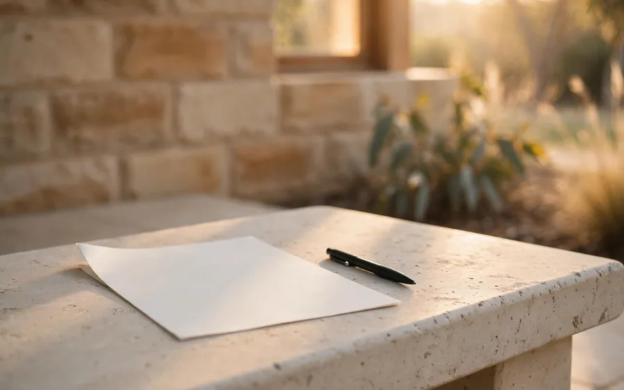 A South Australian Form 1 vendor's statement on a desk beside a certificate of title search
