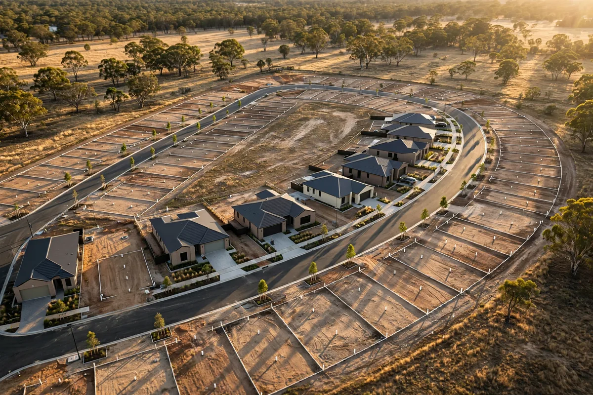 A new Australian residential estate under development, seen from above